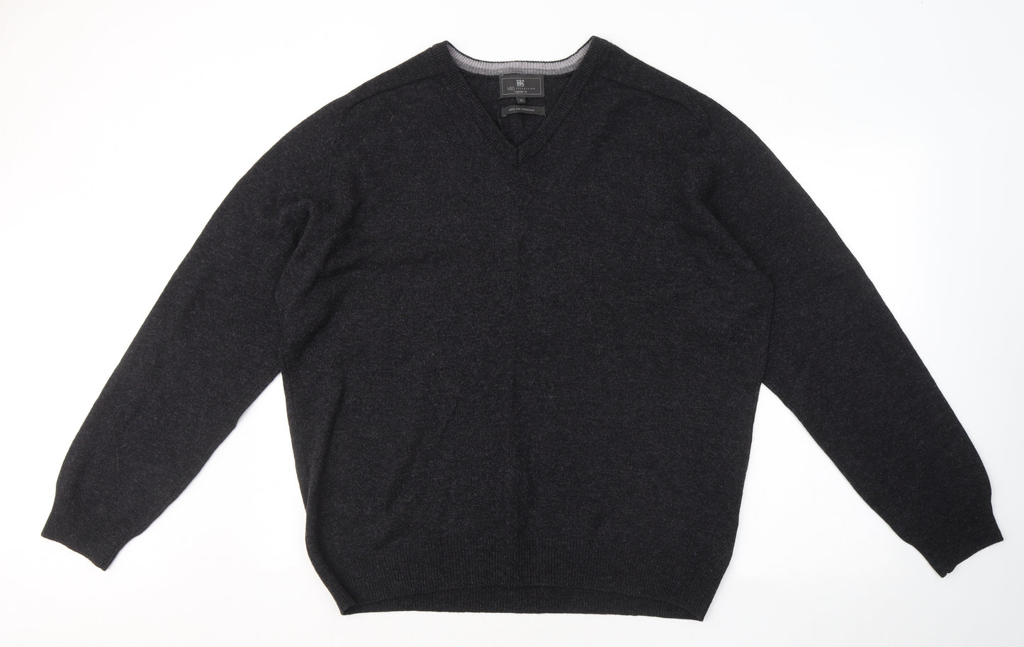 Marks and Spencer Mens Grey V-Neck Wool Pullover Jumper Size XL