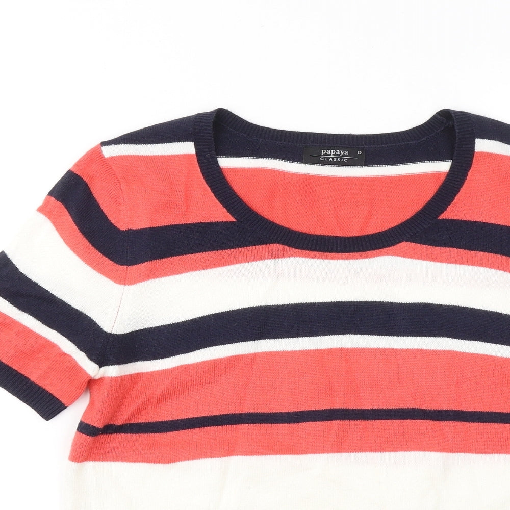 Papaya Womens Multicoloured Round Neck Striped Acrylic Pullover Jumper Size 12