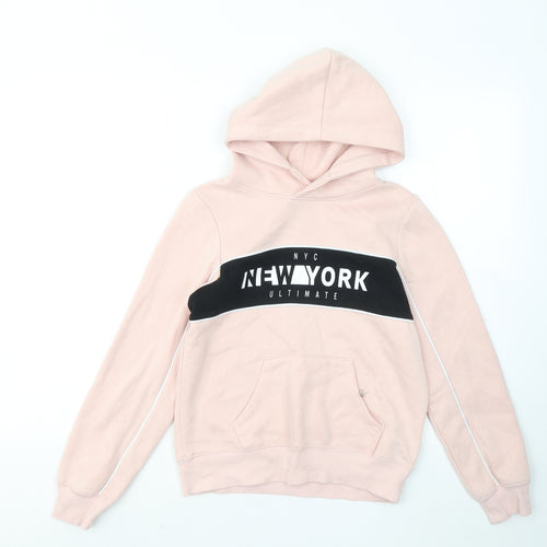 H&M Girls Pink Cotton Pullover Hoodie Size 10-11 Years - New York