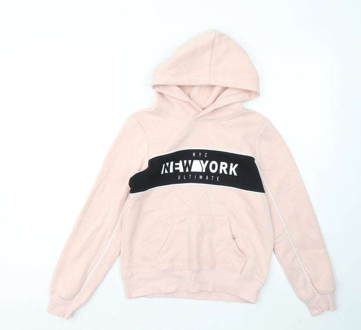 H&M Girls Pink Cotton Pullover Hoodie Size 10-11 Years - New York