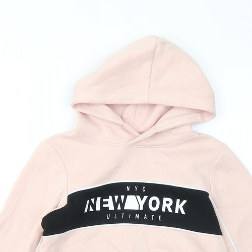 H&M Girls Pink Cotton Pullover Hoodie Size 10-11 Years - New York