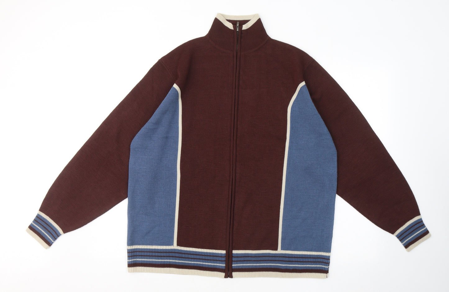 Preworn Mens Brown Mock Neck Acrylic Full Zip Jumper Size L