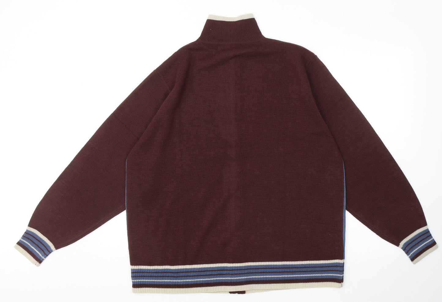Preworn Mens Brown Mock Neck Acrylic Full Zip Jumper Size L