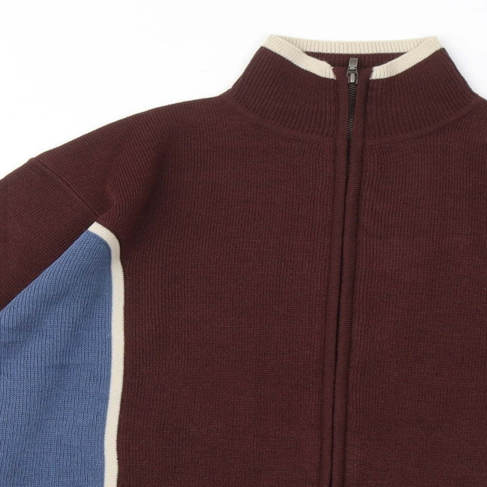 Preworn Mens Brown Mock Neck Acrylic Full Zip Jumper Size L
