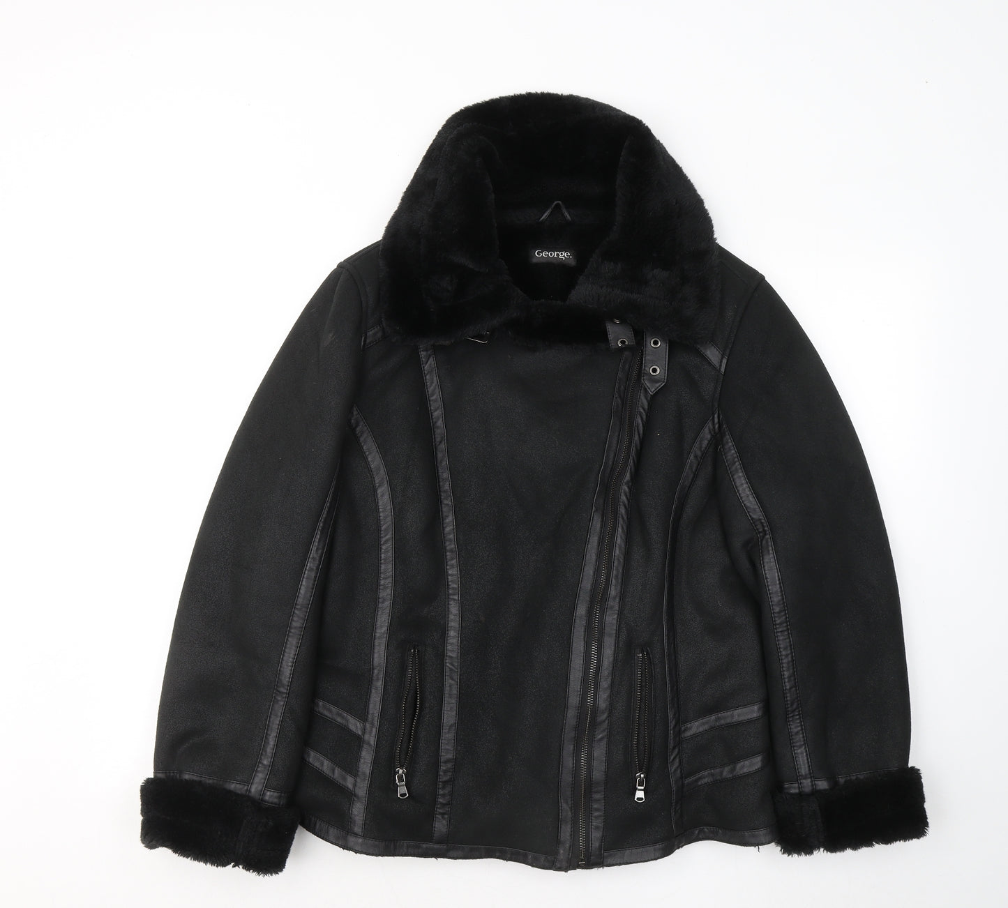 George Womens Black Jacket Coat Size 16 Zip