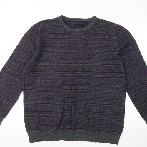 Jeff Banks Mens Purple Round Neck Geometric Cotton Pullover Jumper Size 2XL