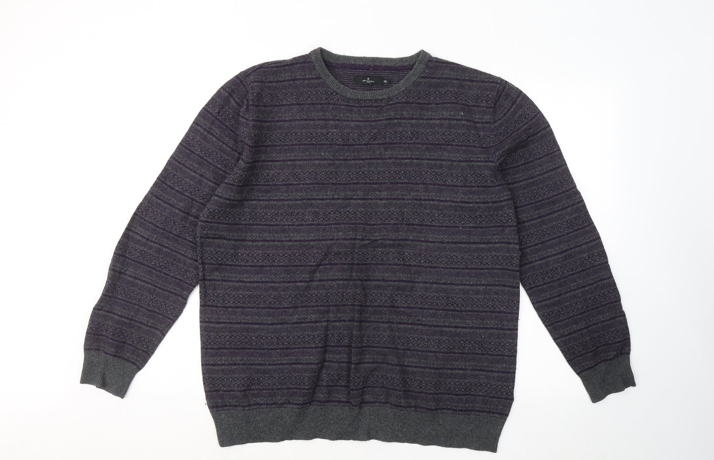 Jeff Banks Mens Purple Round Neck Geometric Cotton Pullover Jumper Size 2XL