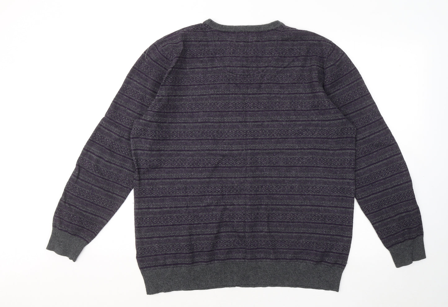 Jeff Banks Mens Purple Round Neck Geometric Cotton Pullover Jumper Size 2XL