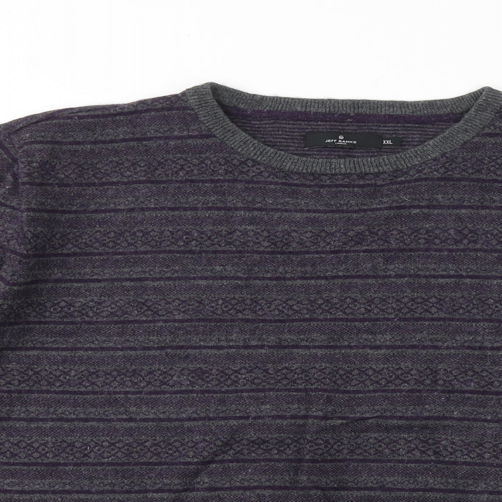 Jeff Banks Mens Purple Round Neck Geometric Cotton Pullover Jumper Size 2XL
