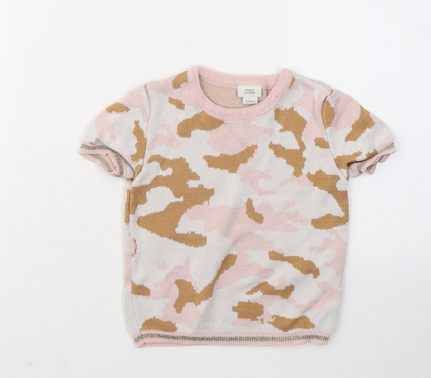 River Island Girls Pink Round Neck Camouflage Viscose Pullover Jumper Size 5-6 Years Pullover