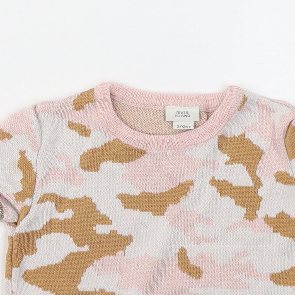 River Island Girls Pink Round Neck Camouflage Viscose Pullover Jumper Size 5-6 Years Pullover