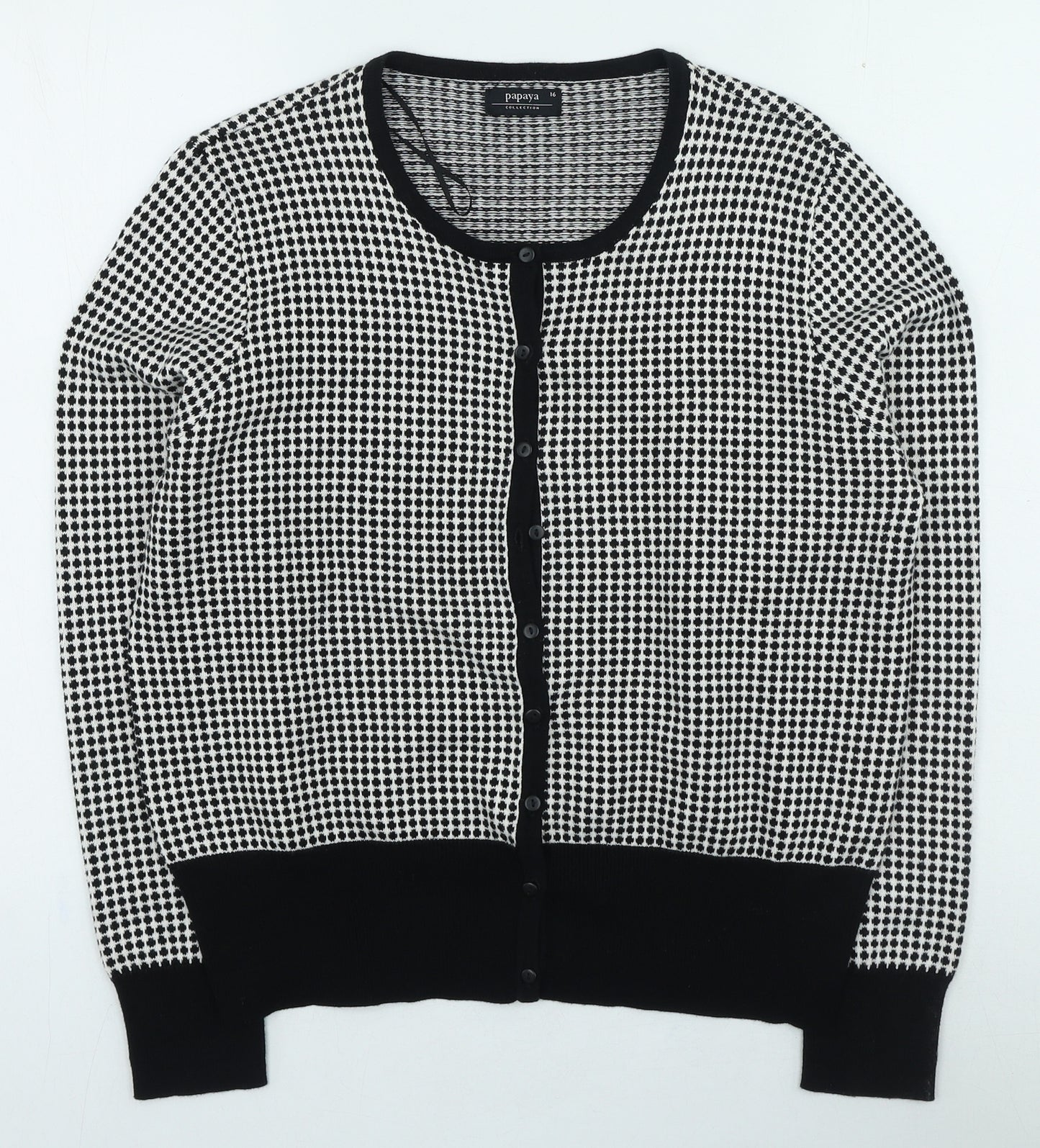 Papaya Womens Black Round Neck Polka Dot Acrylic Cardigan Jumper Size 16