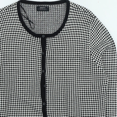 Papaya Womens Black Round Neck Polka Dot Acrylic Cardigan Jumper Size 16