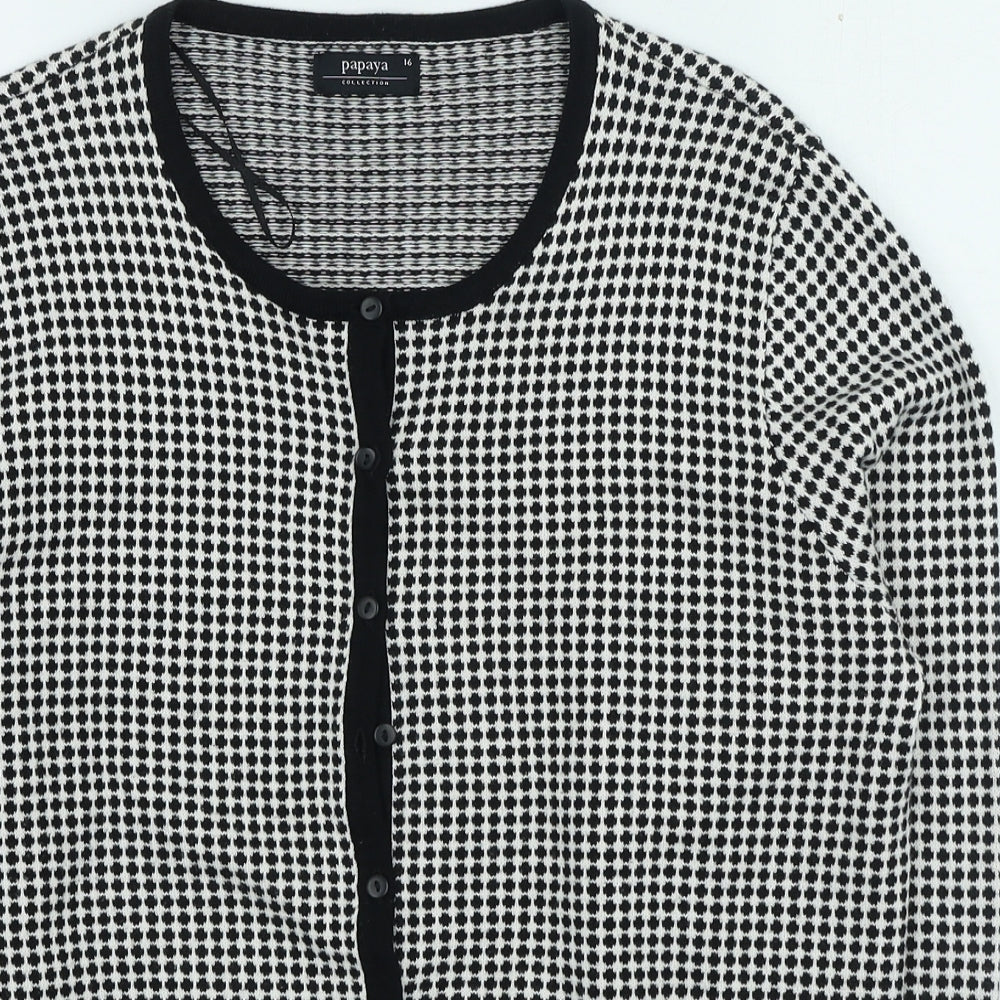 Papaya Womens Black Round Neck Polka Dot Acrylic Cardigan Jumper Size 16