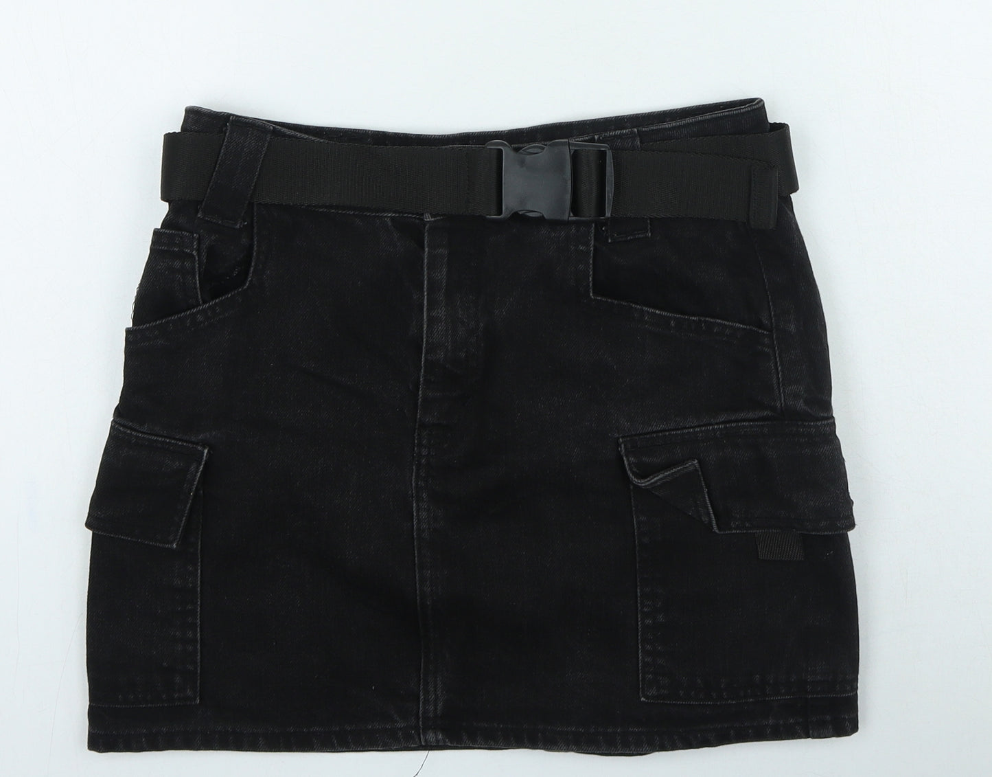 Topshop Womens Grey Cotton Mini Skirt Size 8 Zip