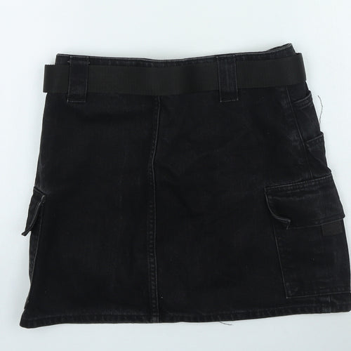 Topshop Womens Grey Cotton Mini Skirt Size 8 Zip
