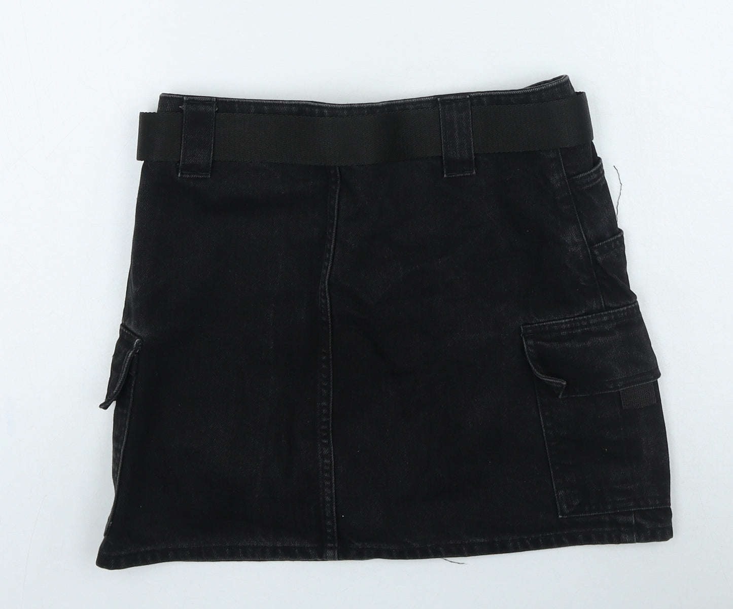 Topshop Womens Grey Cotton Mini Skirt Size 8 Zip