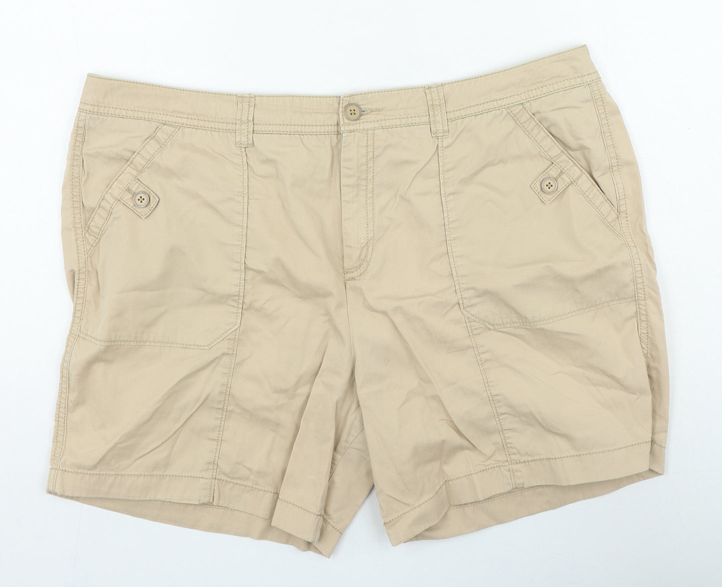 F&F Womens Beige Cotton Cargo Shorts Size 18 L6 in Regular Zip