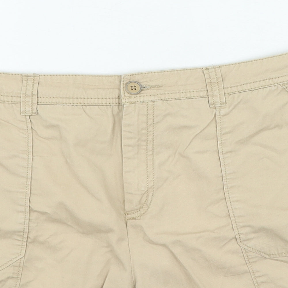 F&F Womens Beige Cotton Cargo Shorts Size 18 L6 in Regular Zip