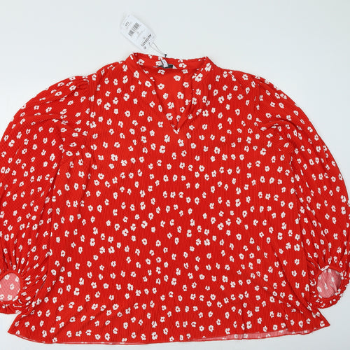 NEXT Womens Red Floral Polyester Basic Blouse Size 22 V-Neck