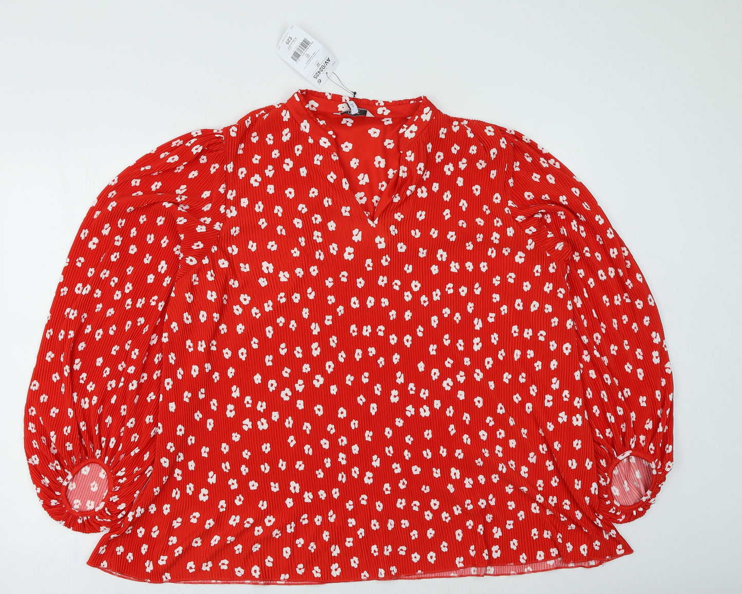 NEXT Womens Red Floral Polyester Basic Blouse Size 22 V-Neck