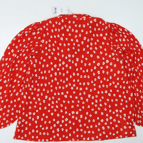NEXT Womens Red Floral Polyester Basic Blouse Size 22 V-Neck