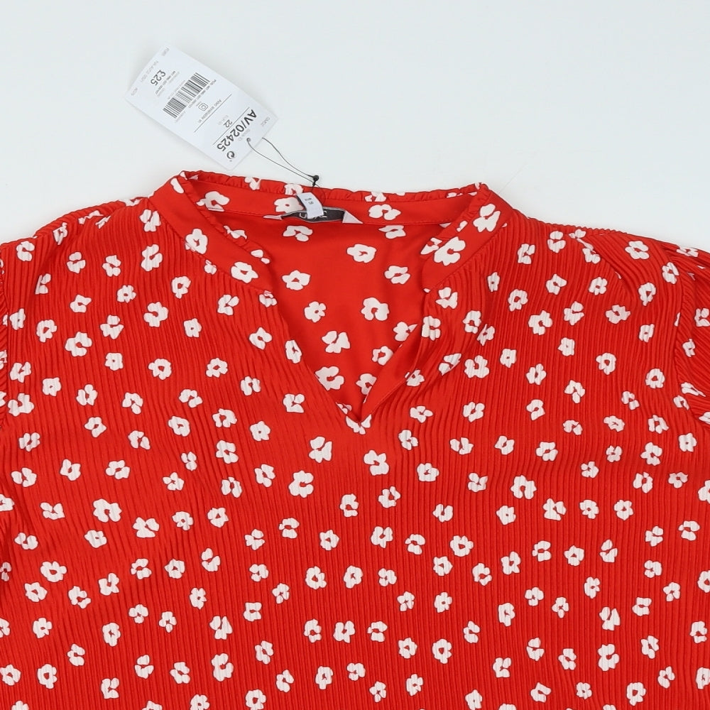 NEXT Womens Red Floral Polyester Basic Blouse Size 22 V-Neck