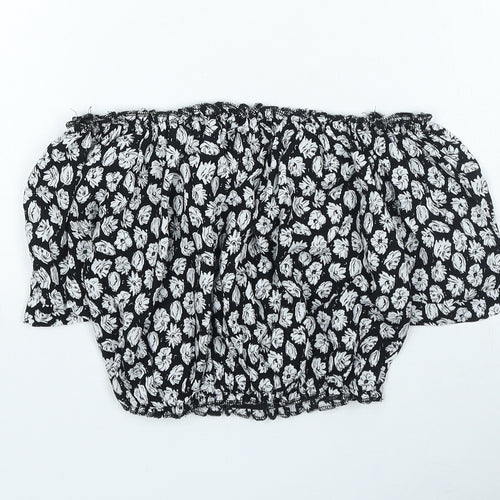 Missi London Womens Black Floral Polyester Cropped Blouse Size 8 Off the Shoulder