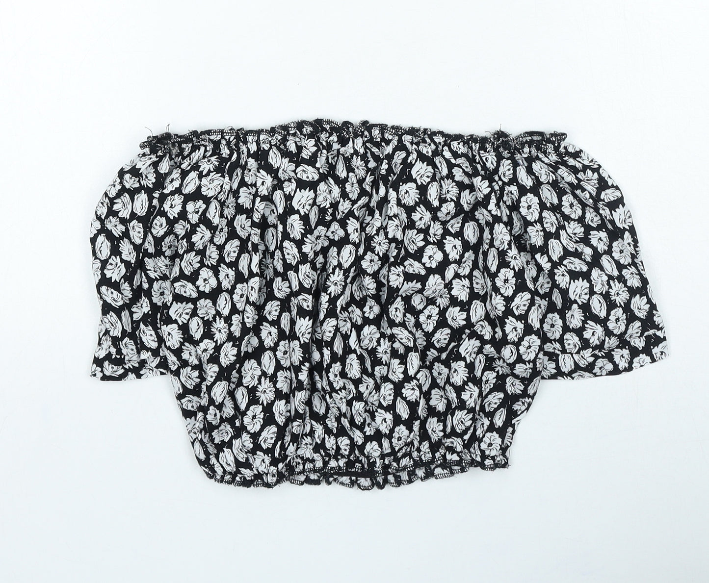 Missi London Womens Black Floral Polyester Cropped Blouse Size 8 Off the Shoulder