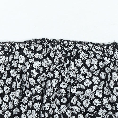 Missi London Womens Black Floral Polyester Cropped Blouse Size 8 Off the Shoulder