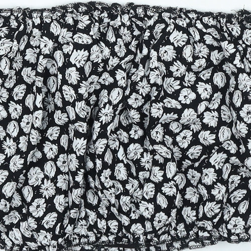 Missi London Womens Black Floral Polyester Cropped Blouse Size 8 Off the Shoulder