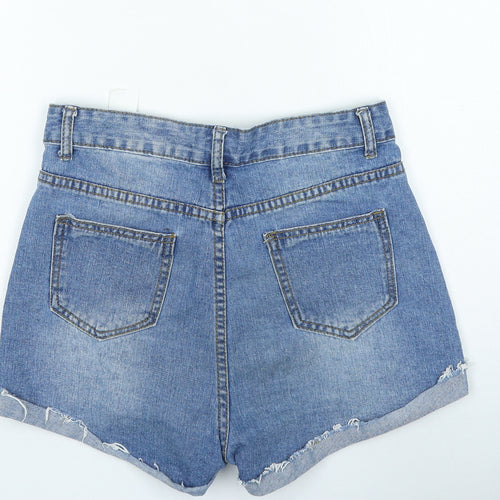 SheIn Womens Blue Cotton Hot Pants Shorts Size 30 in L6 in Regular Button - Distressed