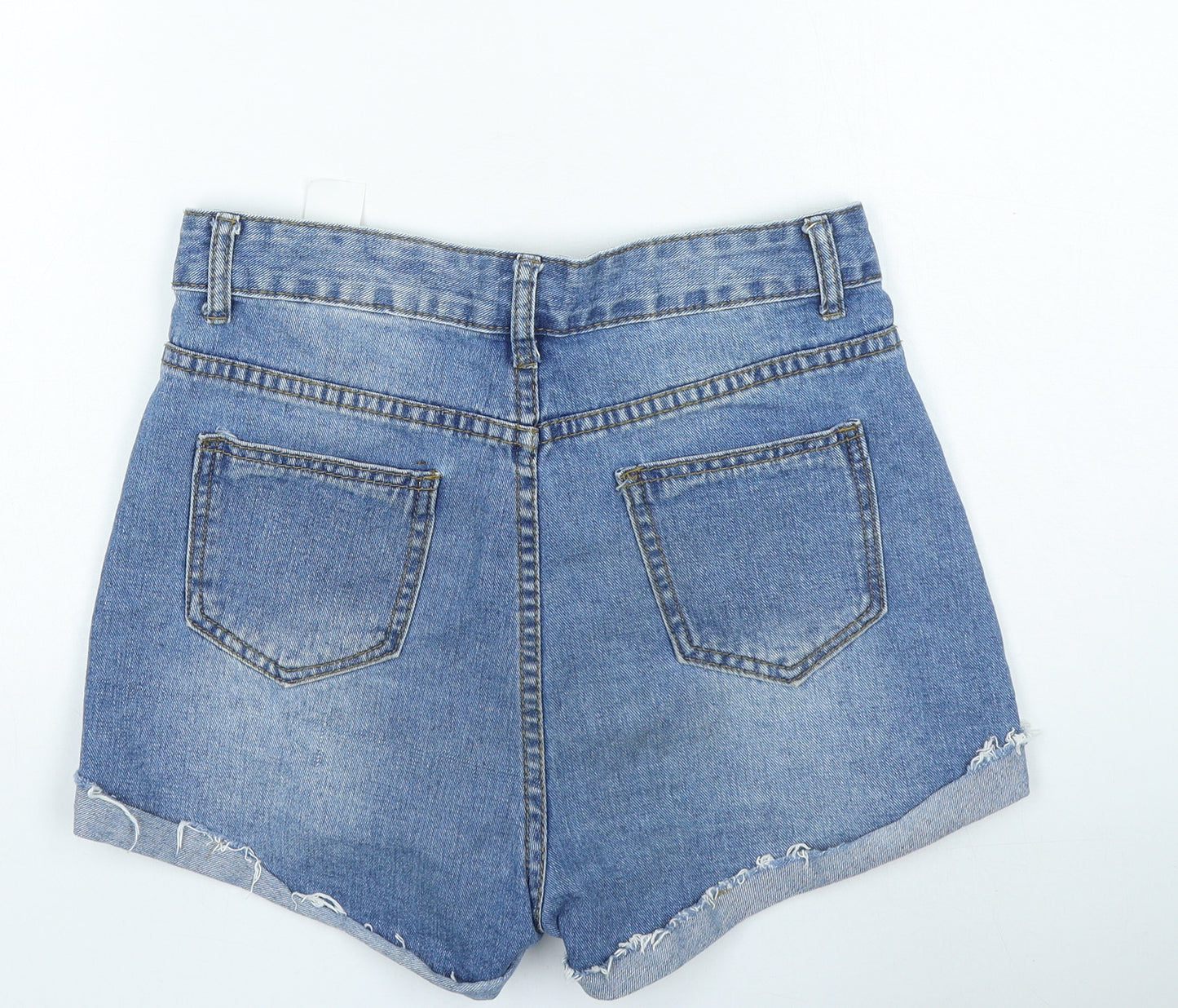 SheIn Womens Blue Cotton Hot Pants Shorts Size 30 in L6 in Regular Button - Distressed