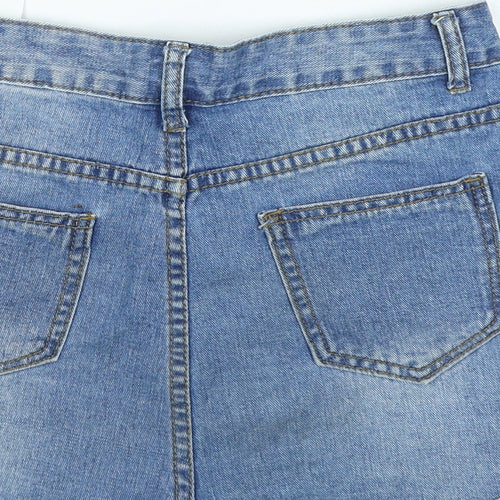 SheIn Womens Blue Cotton Hot Pants Shorts Size 30 in L6 in Regular Button - Distressed