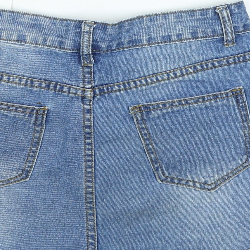 SheIn Womens Blue Cotton Hot Pants Shorts Size 30 in L6 in Regular Button - Distressed