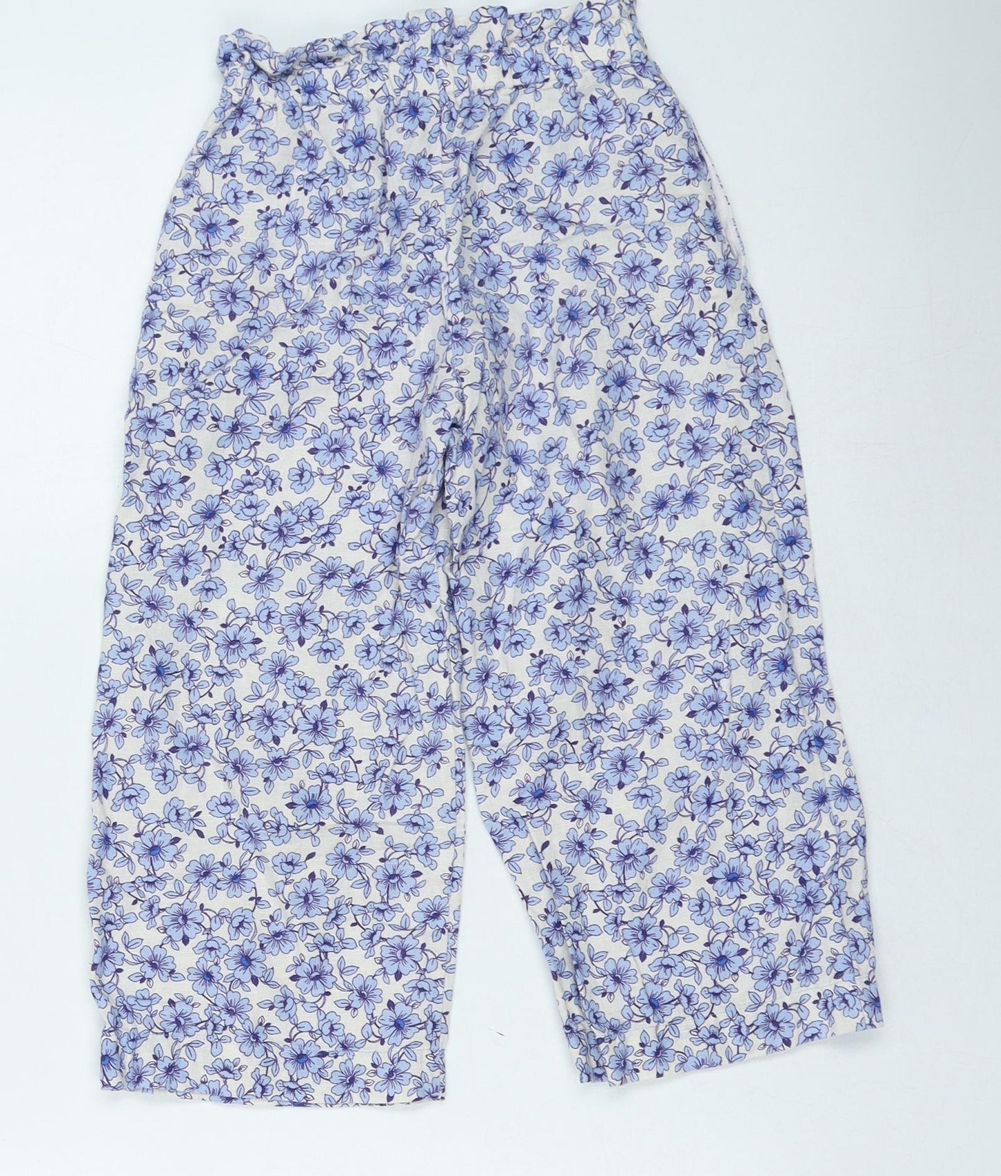 Zara Girls Blue Floral Linen Bloomer Trousers Size 7 Years Regular Pullover