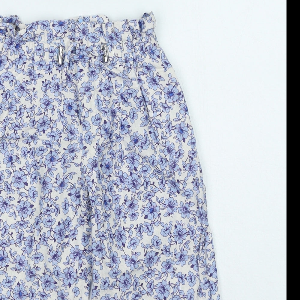 Zara Girls Blue Floral Linen Bloomer Trousers Size 7 Years Regular Pullover