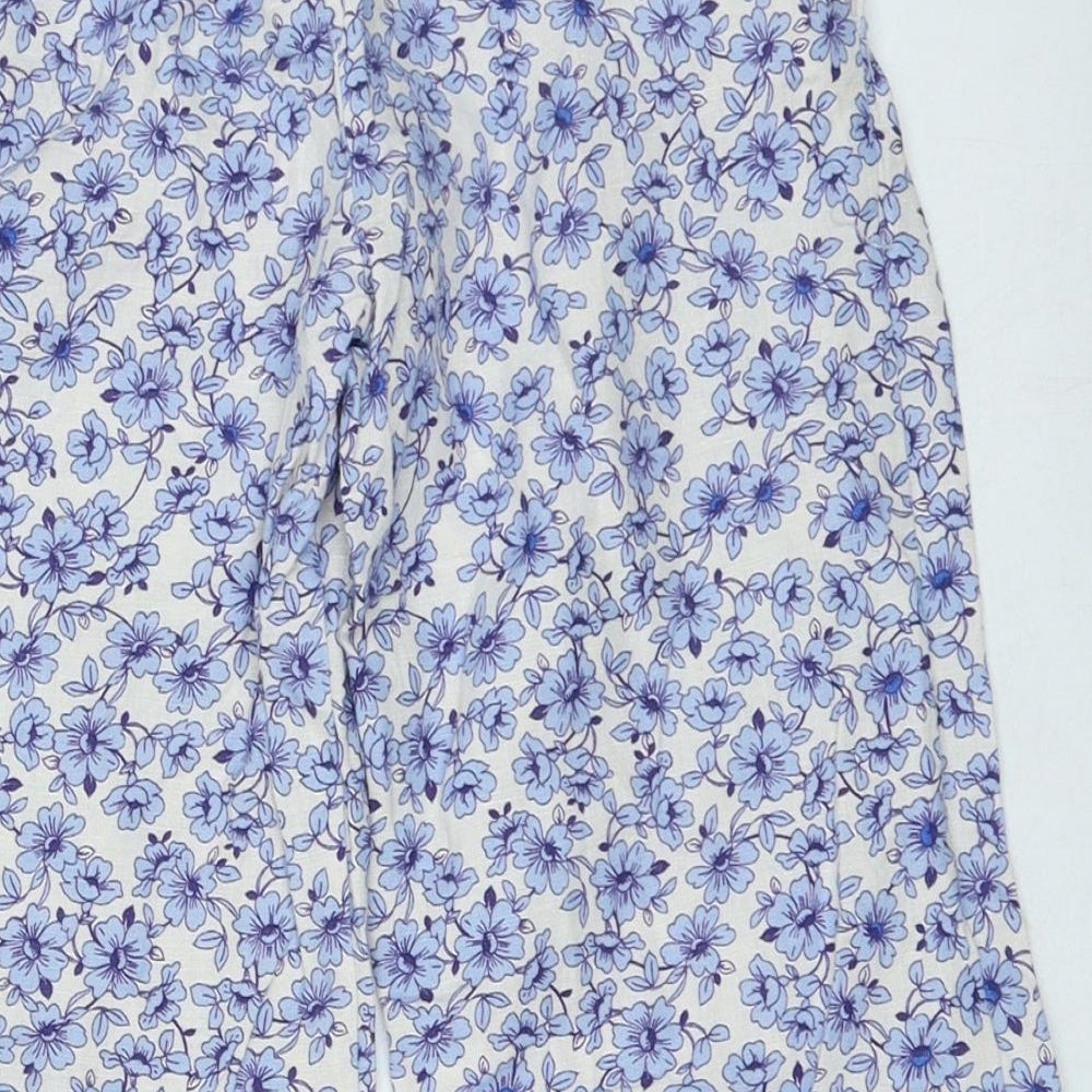 Zara Girls Blue Floral Linen Bloomer Trousers Size 7 Years Regular Pullover