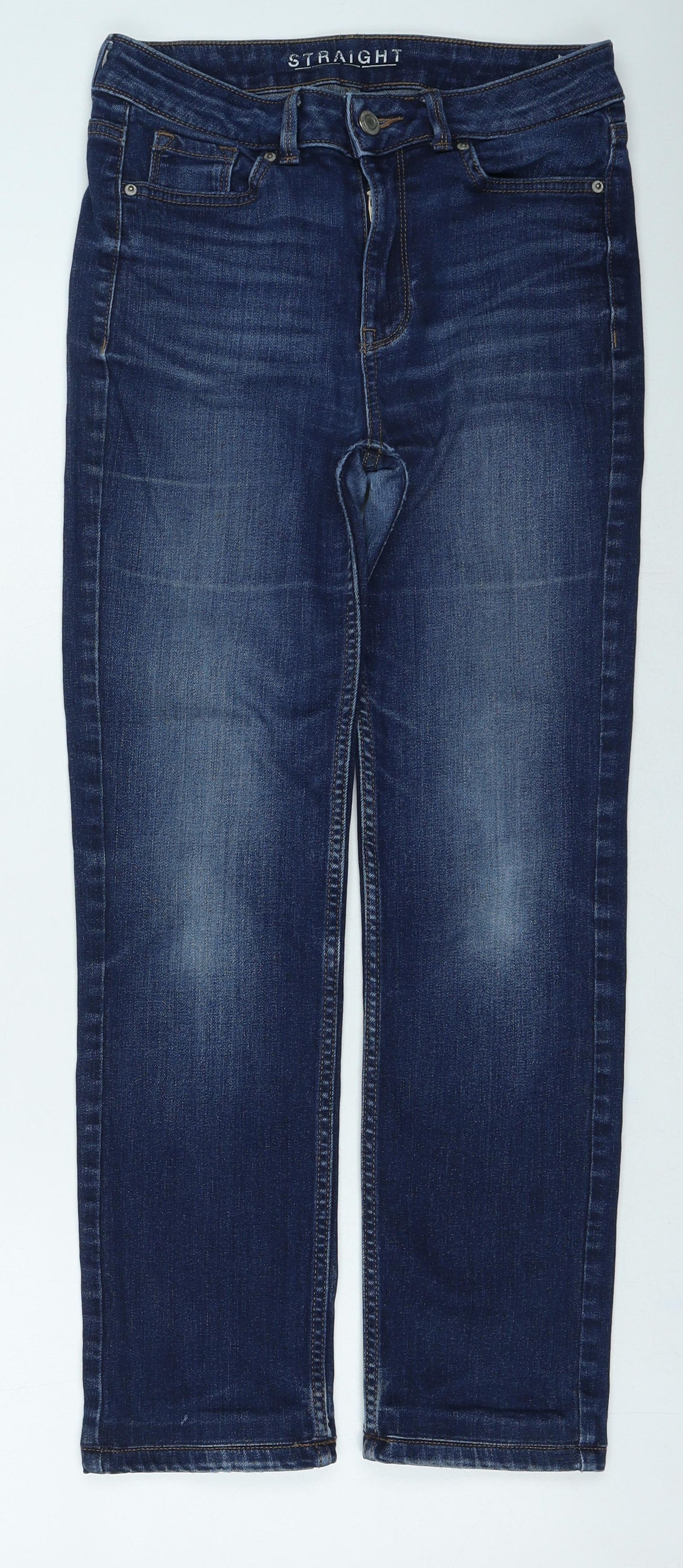 Marks and Spencer Womens Blue Cotton Straight Jeans Size 8 L28 in Regular Button