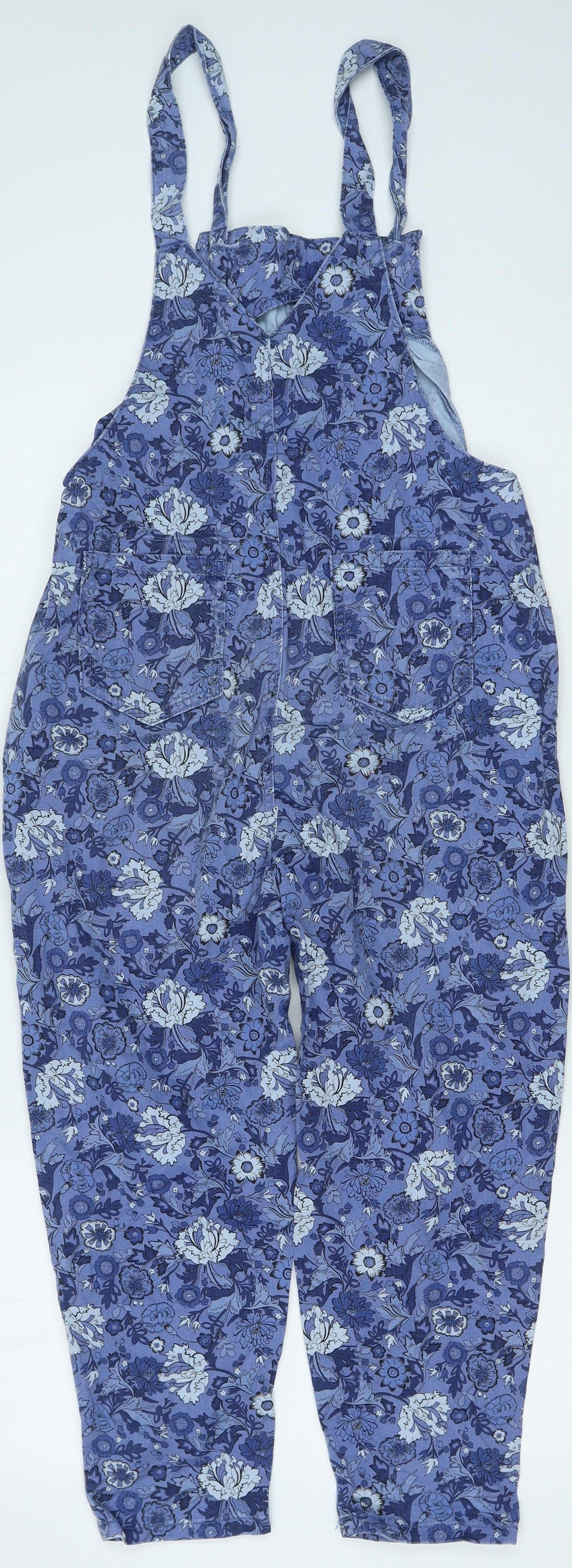 NEXT Girls Blue Floral Cotton Dungaree One-Piece Size 11 Years Button