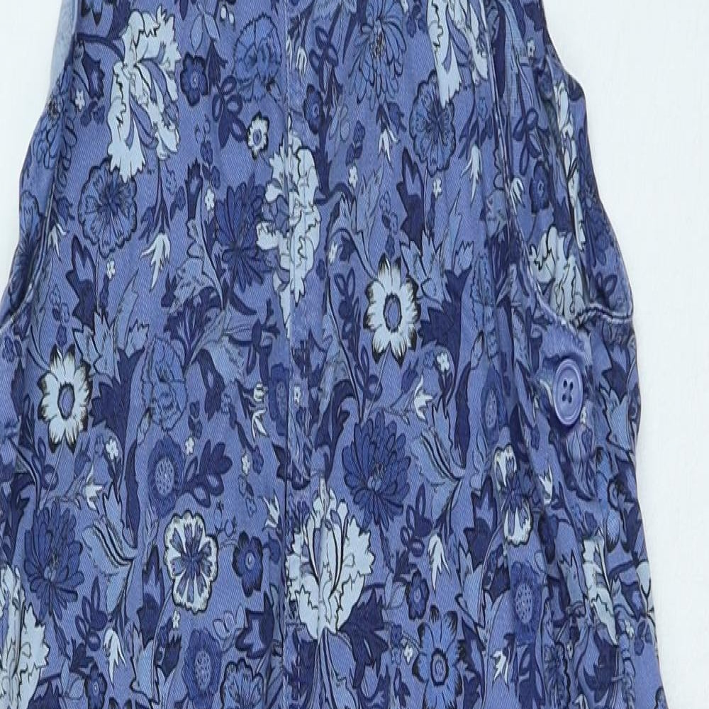 NEXT Girls Blue Floral Cotton Dungaree One-Piece Size 11 Years Button