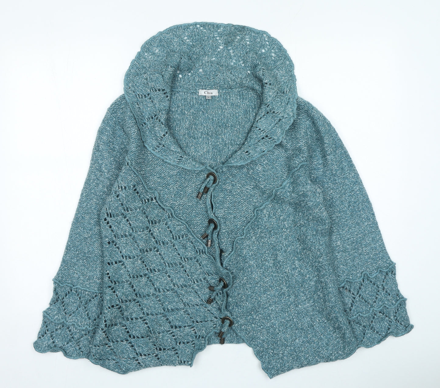 Chia Womens Green Collared Acrylic Cardigan Jumper Size L