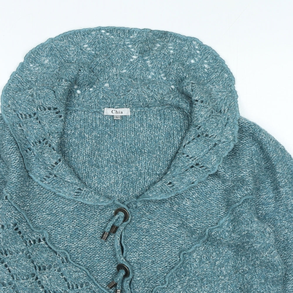 Chia Womens Green Collared Acrylic Cardigan Jumper Size L