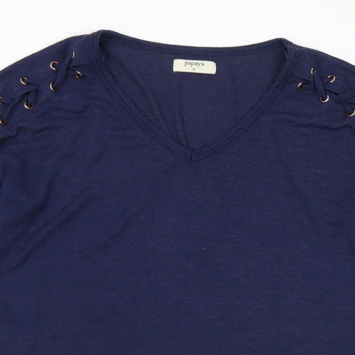 Papaya Womens Blue V-Neck Viscose Pullover Jumper Size 10