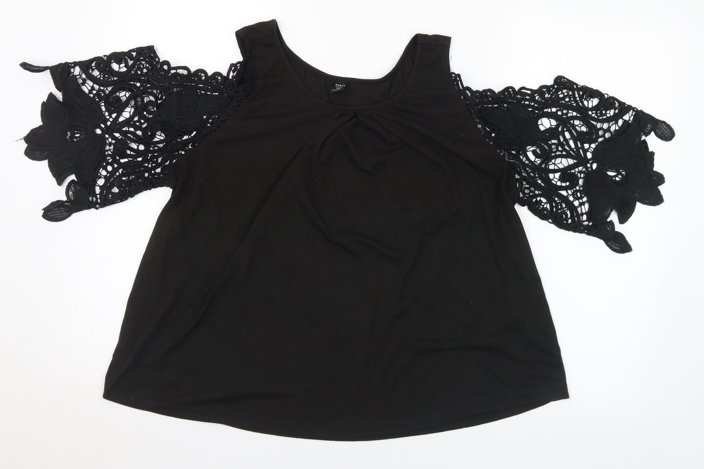SheIn Womens Black Polyester Basic T-Shirt Size XL Round Neck - Cold Shoulder