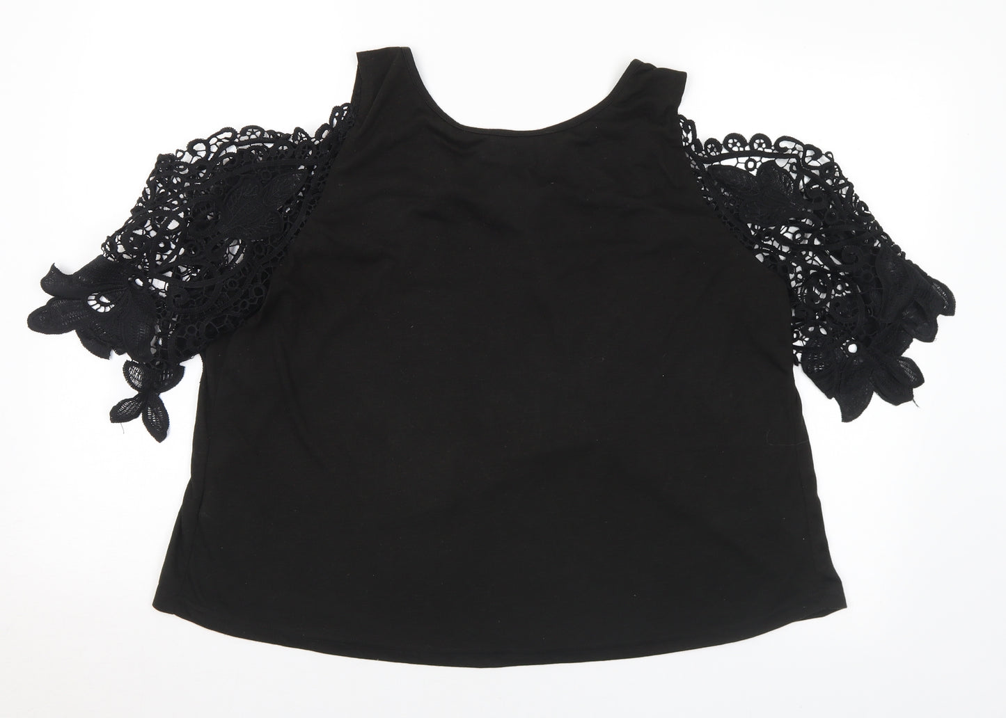 SheIn Womens Black Polyester Basic T-Shirt Size XL Round Neck - Cold Shoulder