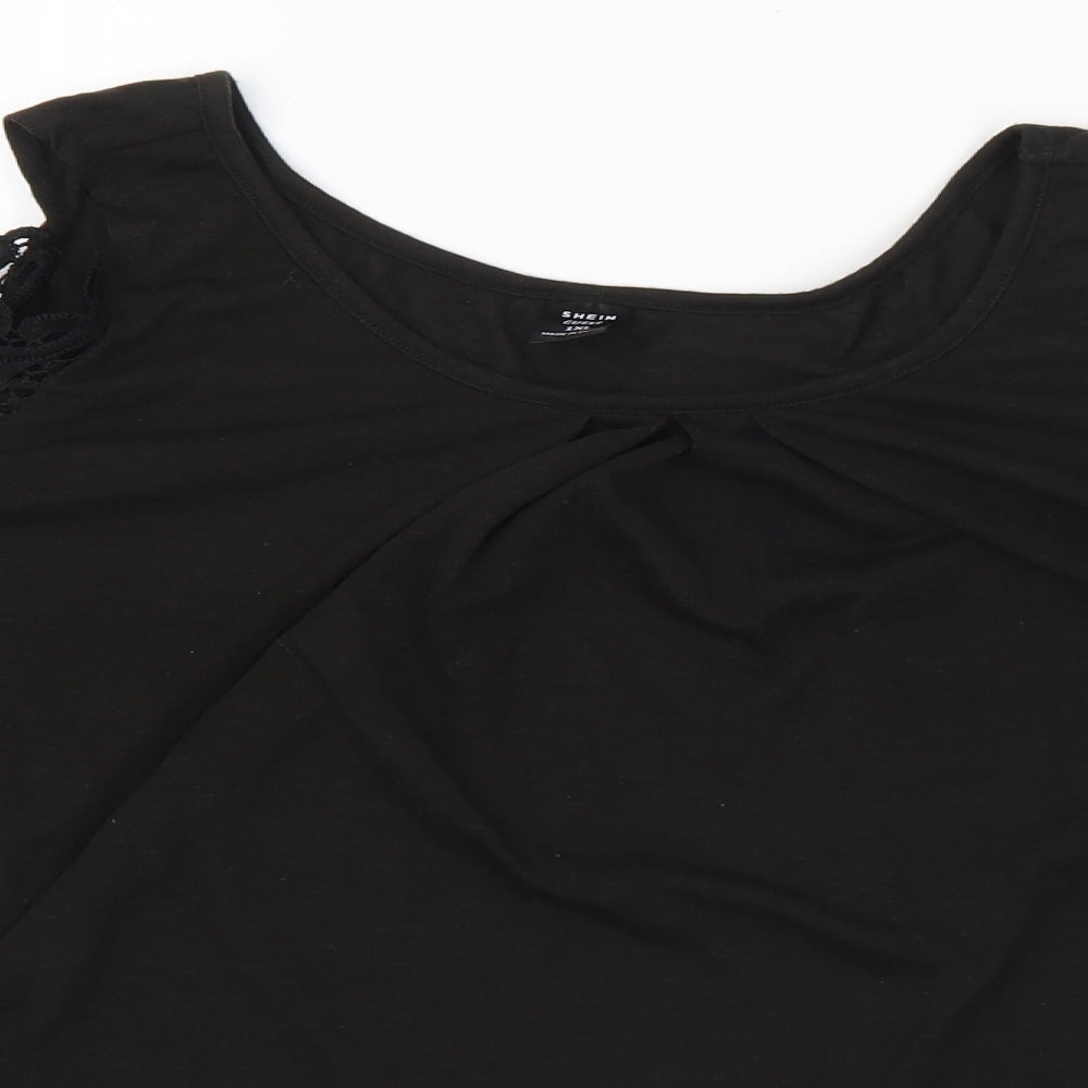 SheIn Womens Black Polyester Basic T-Shirt Size XL Round Neck - Cold Shoulder