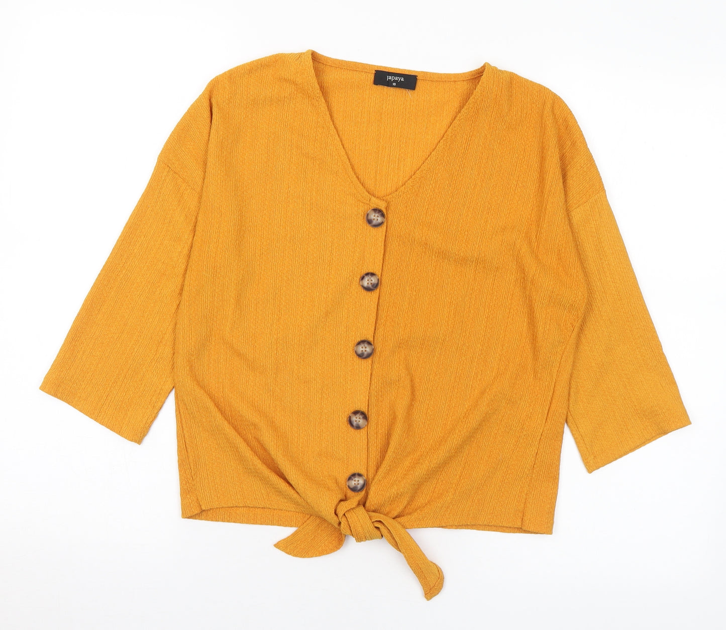 Papaya Womens Yellow Polyester Basic Blouse Size 10 V-Neck