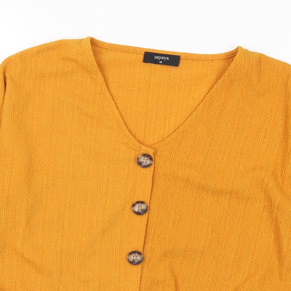 Papaya Womens Yellow Polyester Basic Blouse Size 10 V-Neck
