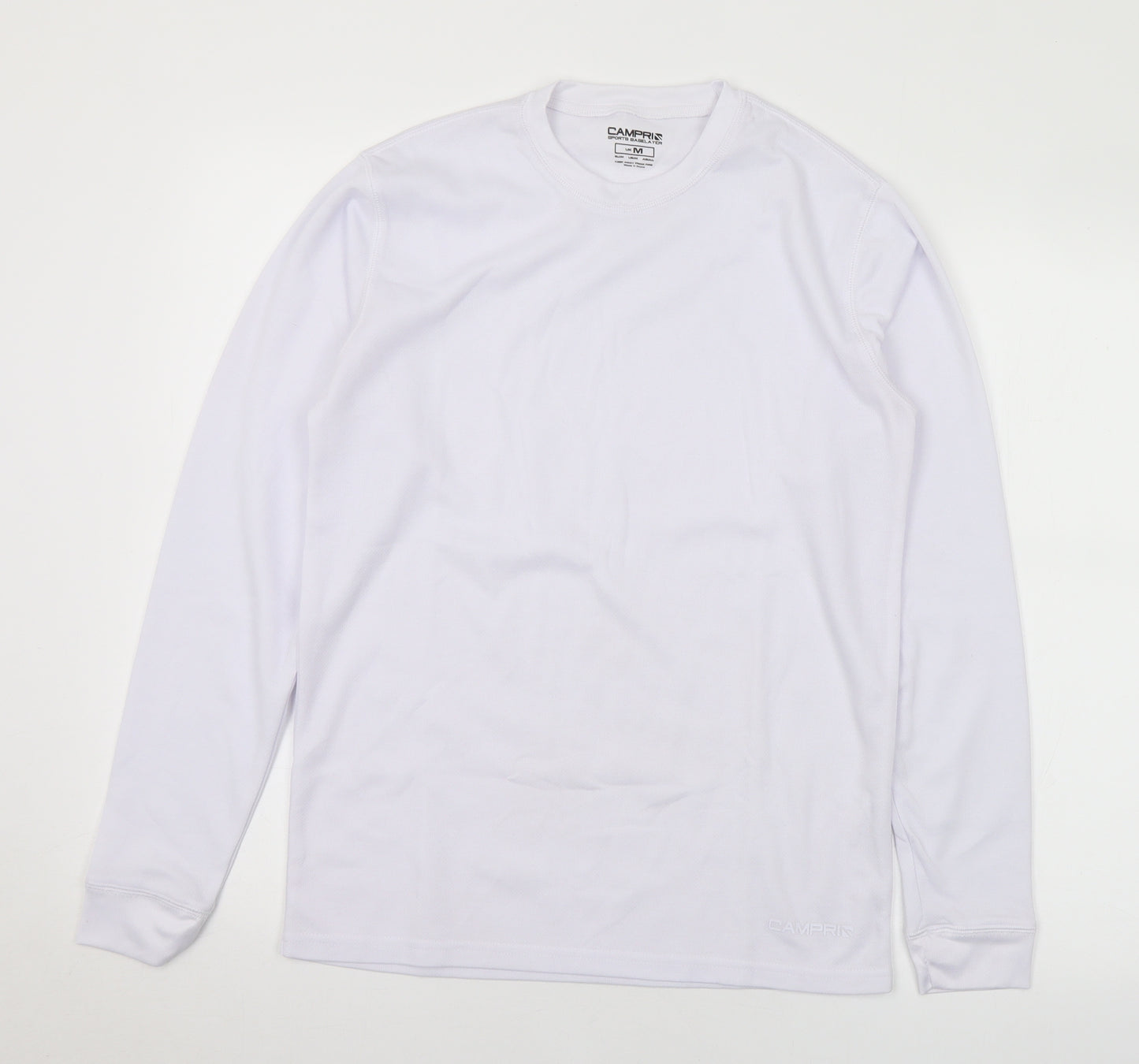 Campri Mens White Polyester Basic T-Shirt Size M Crew Neck - Sports Base Layer
